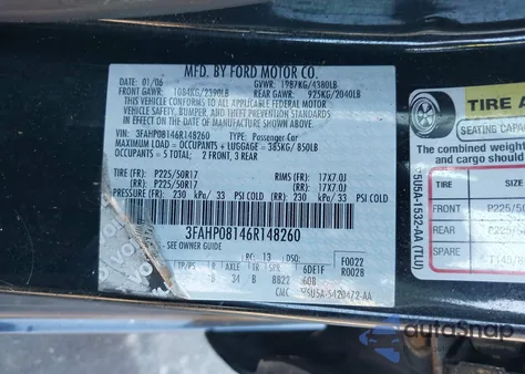 2006 Ford Fusion Sel from USA, damaged, VIN 3FAHP08146R148260